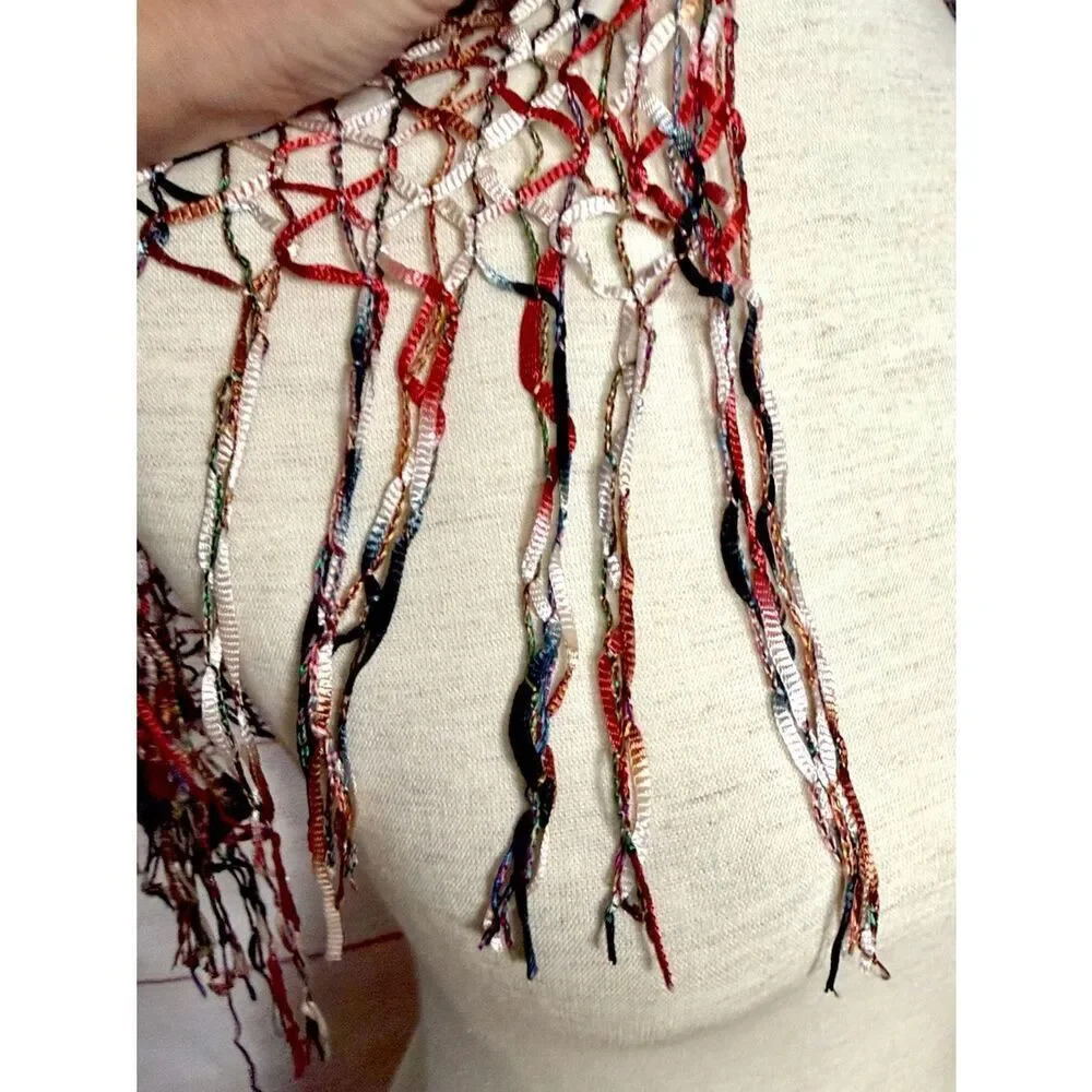 Saldarini Italy Ribbon Yarn Net Scarf Multicolor Open Weave Mesh Lightweigh